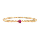 Couture Gold Bead With Gemstone Pave Disc Center Stretch Bracelet