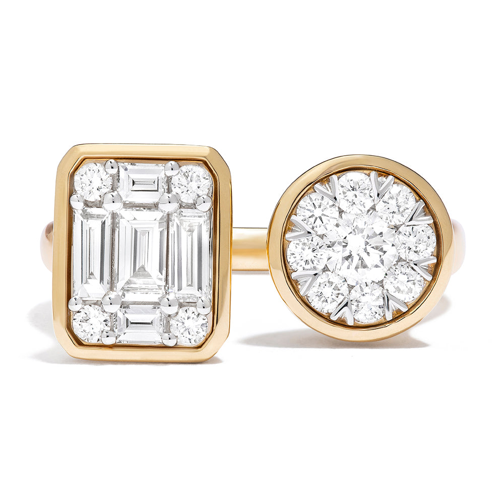 Couture Round Emerald Toi Et Moi Open Ring
