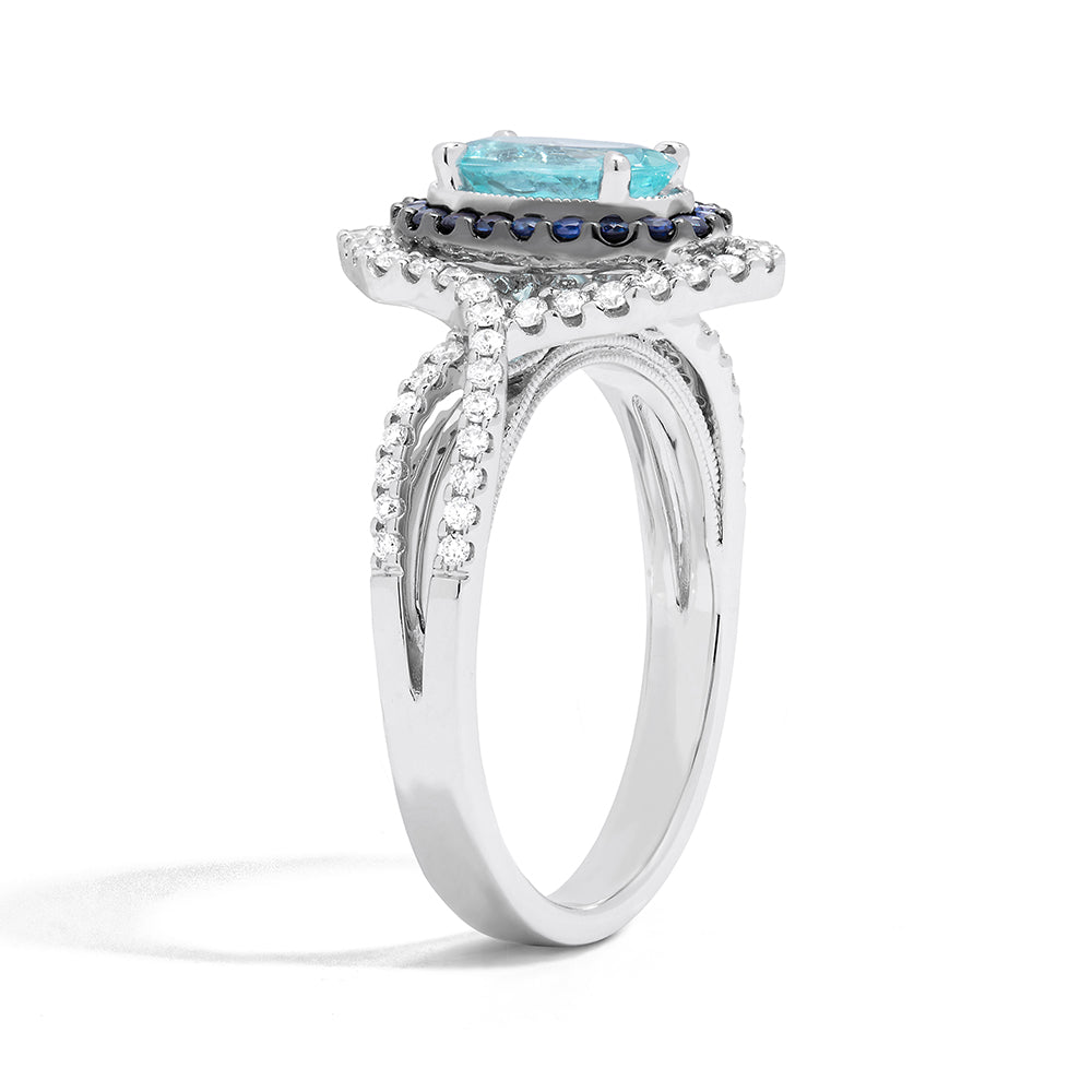 Couture Vault Oval Paraiba And Sapphire Split Shank Diamond Ring