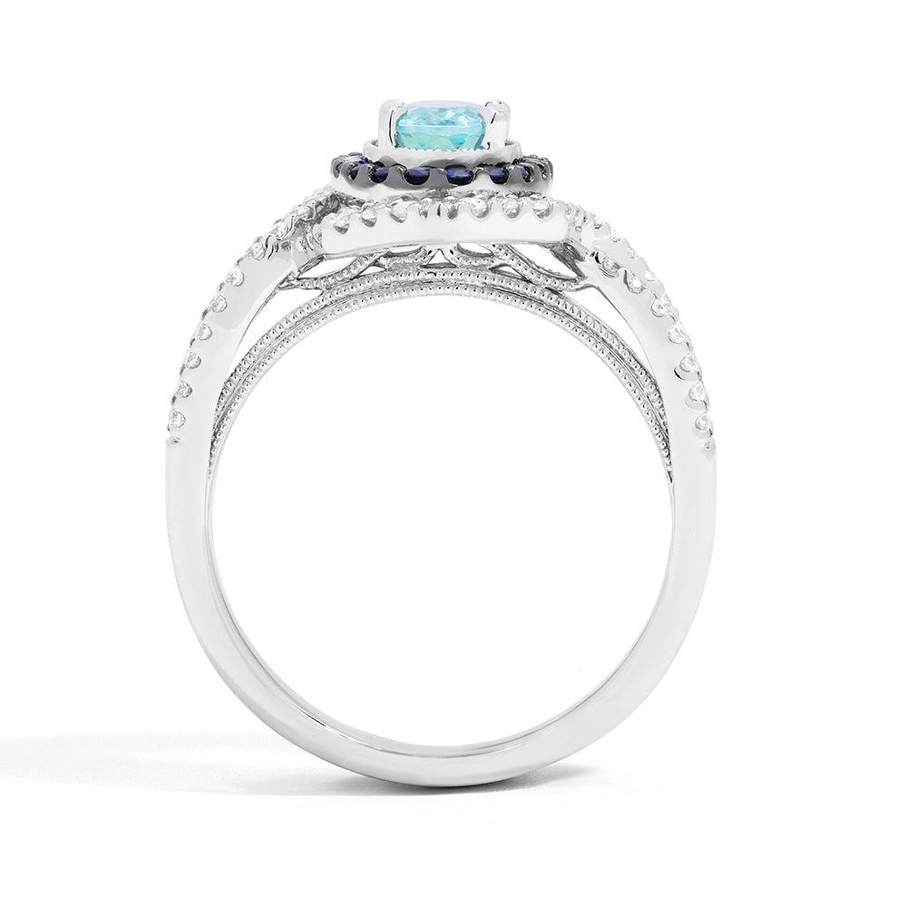 Couture Vault Oval Paraiba And Sapphire Split Shank Diamond Ring