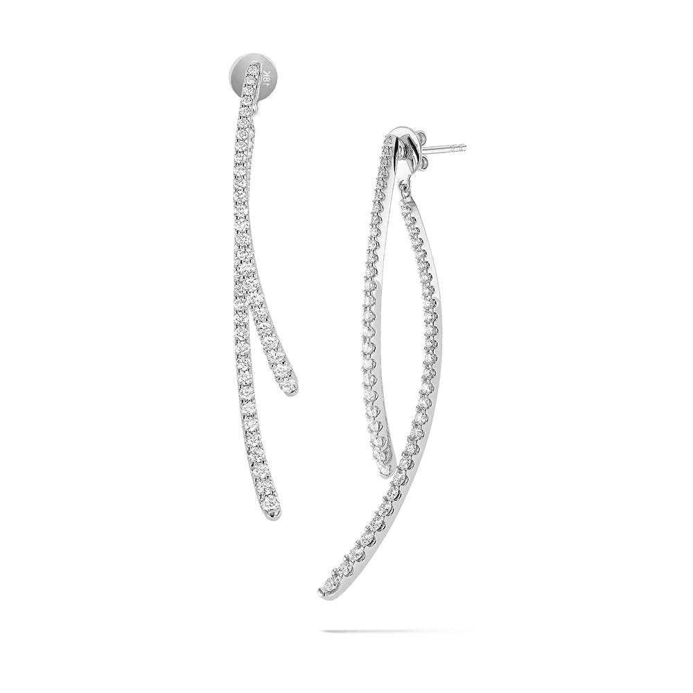 Couture Diamond Long Curved Double Dangle Earrings