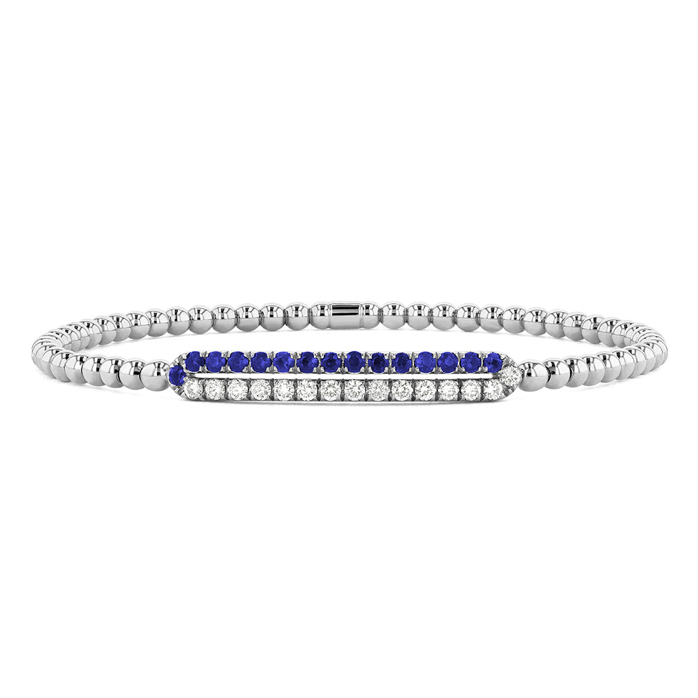 Couture Gold Bead With Gemstone & Diamond Double Row Bar Stretch Bracelet