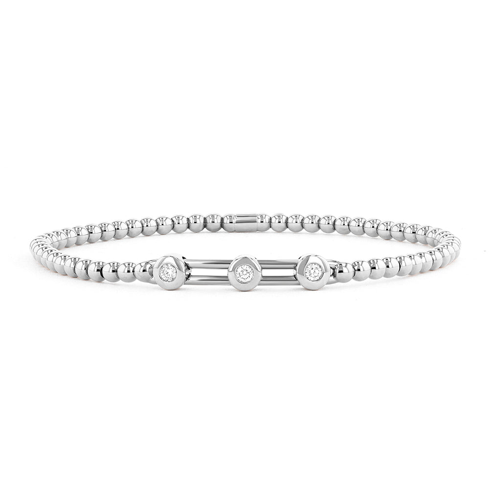 Couture Gold Bead With 3 Stone Bezel-Set Diamond Bar Stretch Bracelet