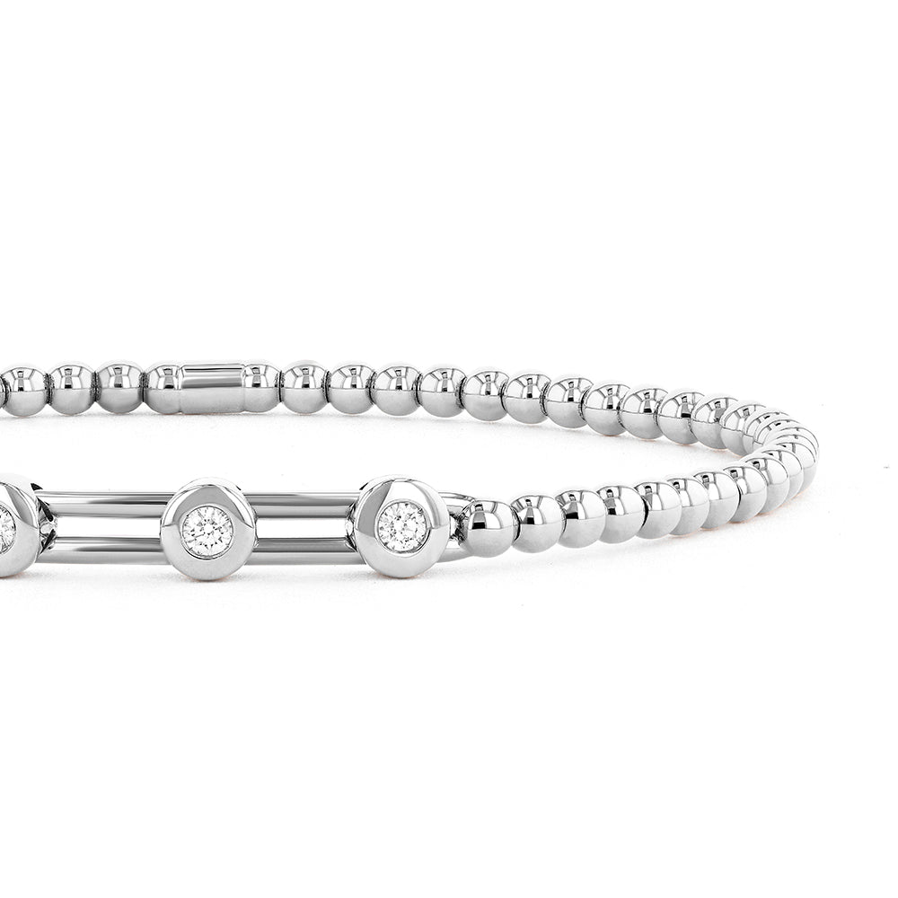 Couture Gold Bead With 3 Stone Bezel-Set Diamond Bar Stretch Bracelet