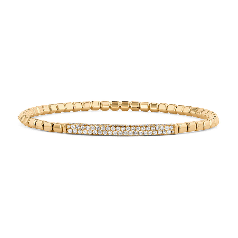 Couture Gold Bead With Diamond Pave Bar Stretch Bracelet