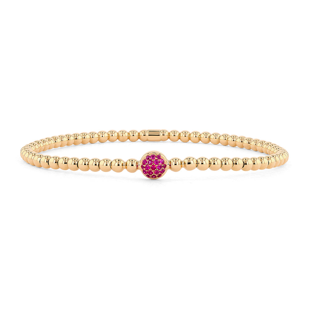 Couture Gold Bead With Gemstone Pave Disc Center Stretch Bracelet